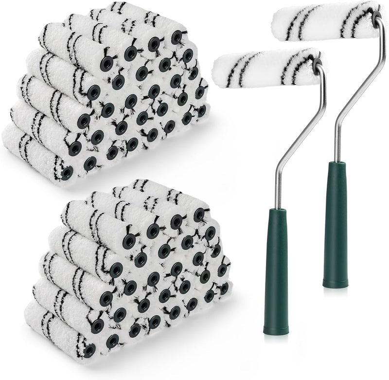 CoatPro Twools Store 60 Pack 4 Inch Microfiber Paint Roller Covers with 2pcs Anti Rust Metal Roller Frames, Professional Grade Painting Tools for Walls, Ceilings, Furniture - Image 1